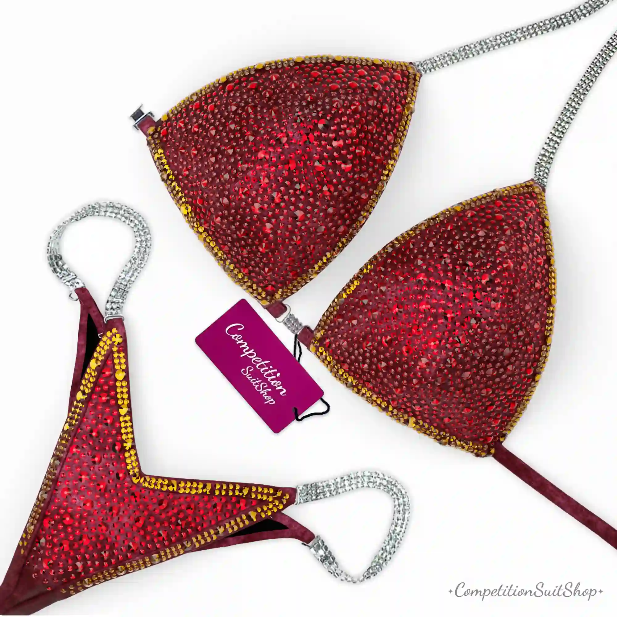 Red Gold Trim Competition Bikini BM216-10